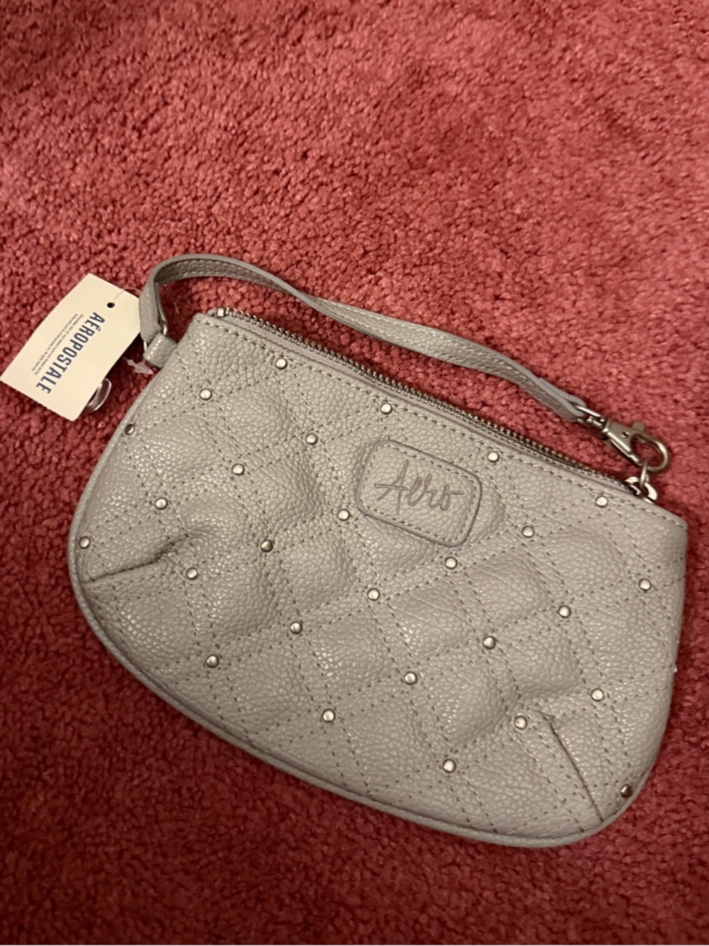 Aeropostale Quilted Light Gray Studded Wristlet